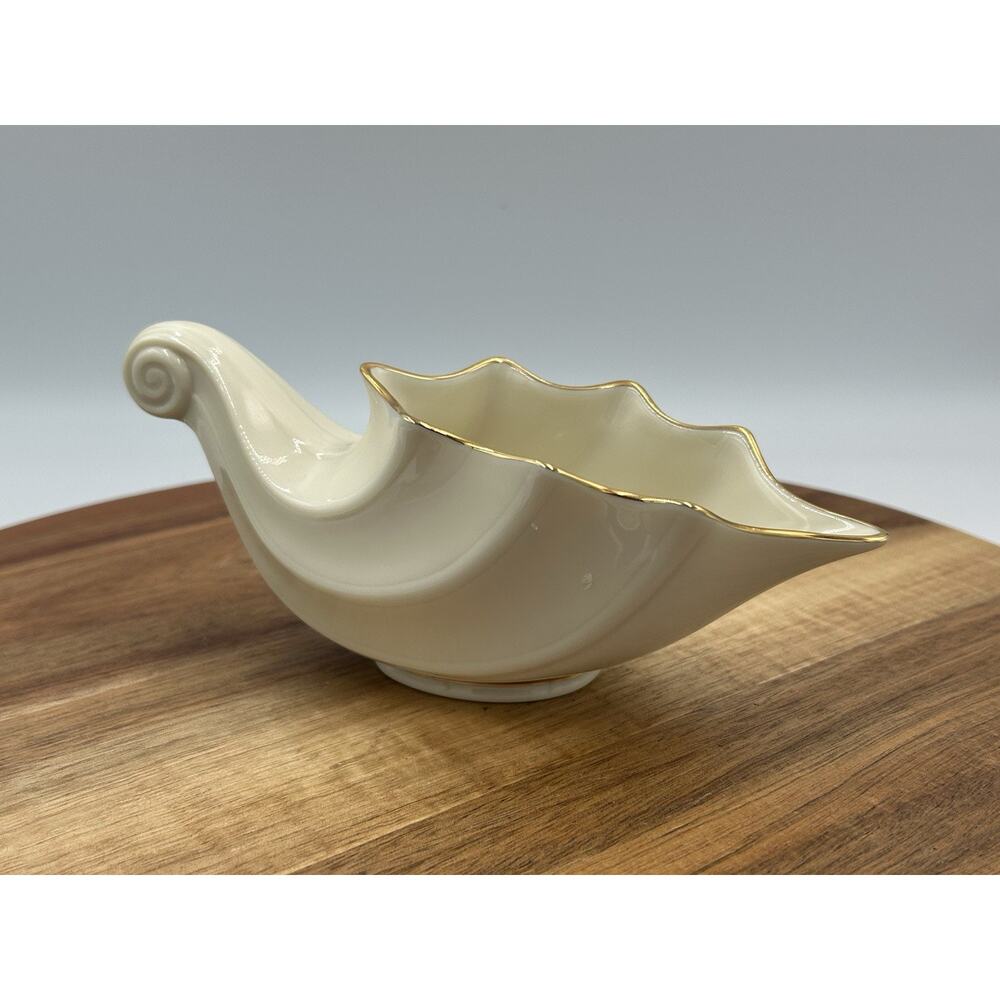 LENOX Cornucopia Ivory Porcelain GRAVY BOAT 24K Gold Trim 7" Horn Of Plenty